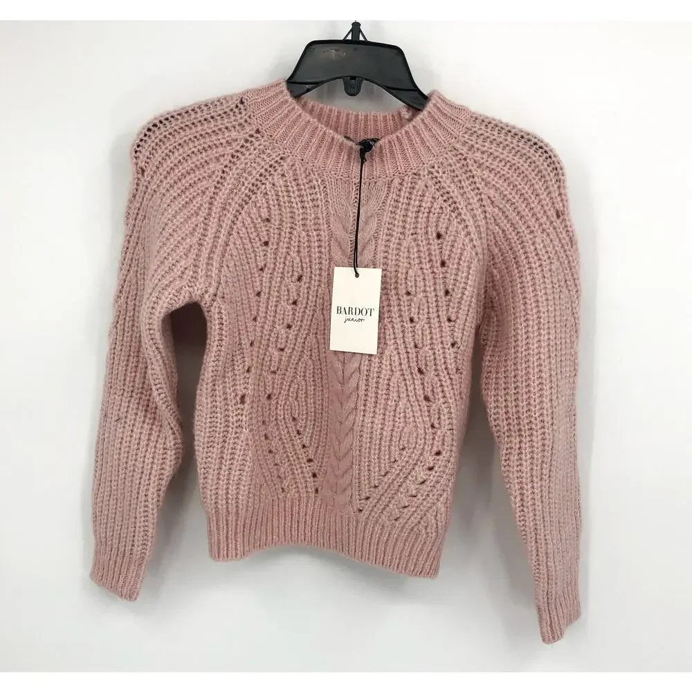 BARDOT JUNIOR Girl's Cozy Cable Knit Crewneck Sweater Size 14 Pink Potpourri NWT